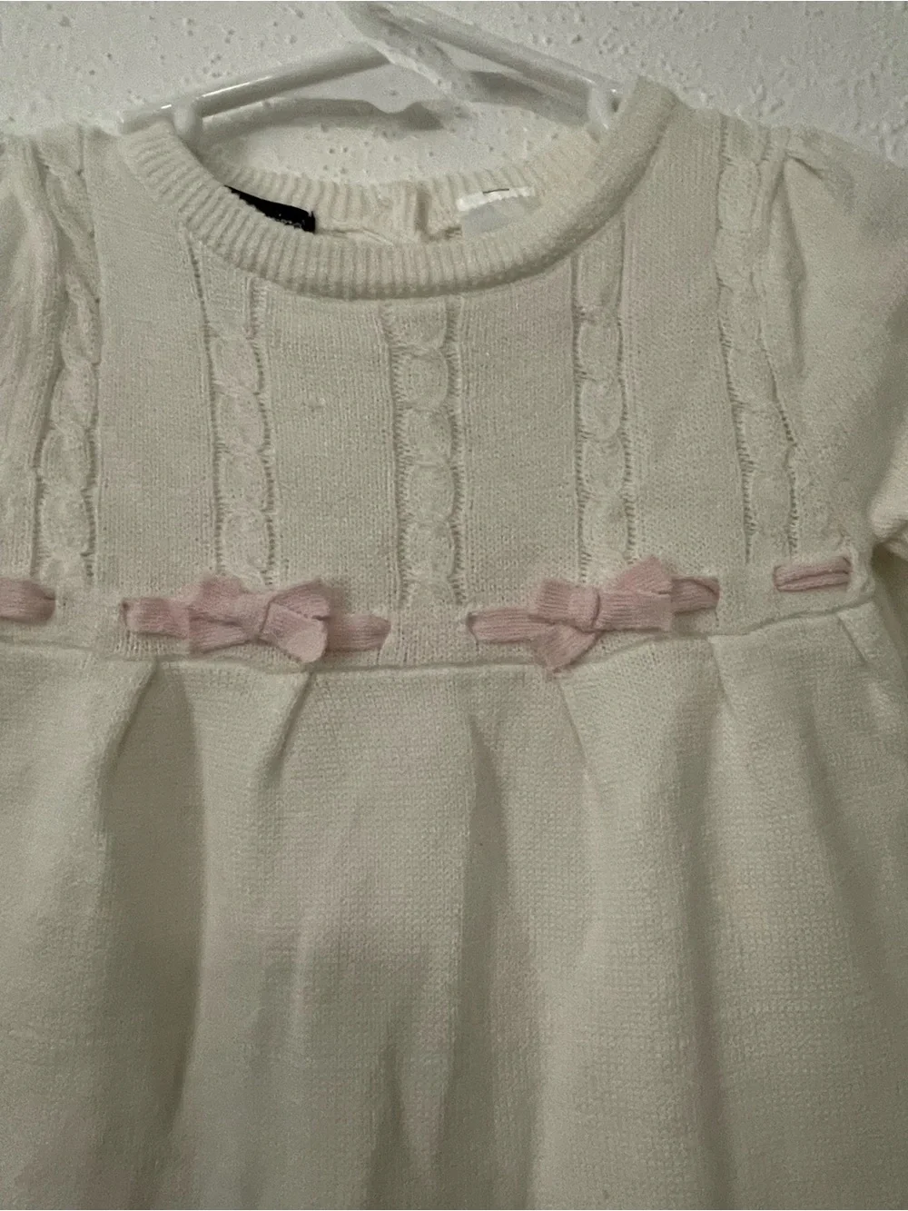 Wendy Bellissimo Cream Knit One-Piece with Pink Bow Accents